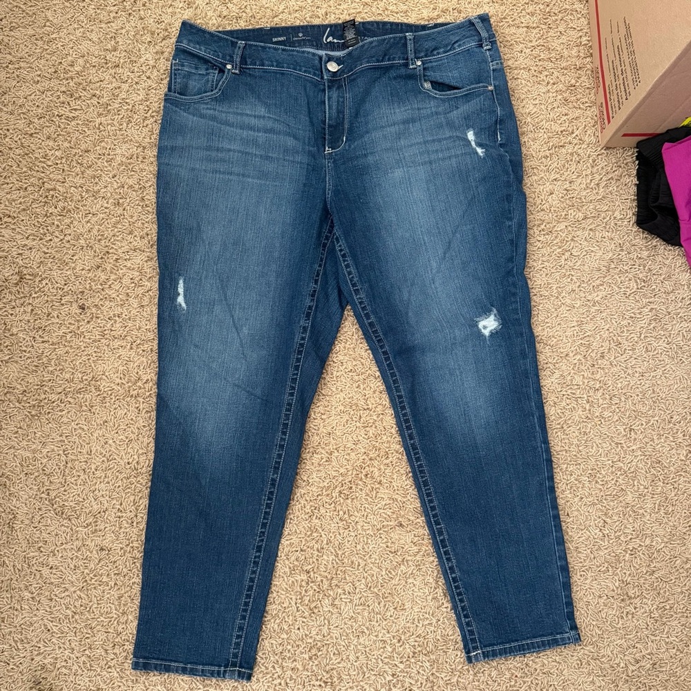 Lane Bryant 22 Average Genuis Fit Skinny Jeans Distressed Dark Wash